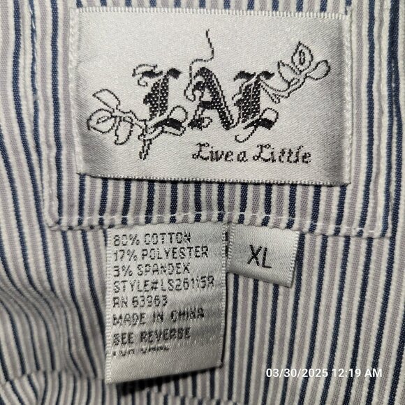 Live A Little Jacket Women's Size XL Button Down Navy Blue White Striped L/S - Picture 4 of 4